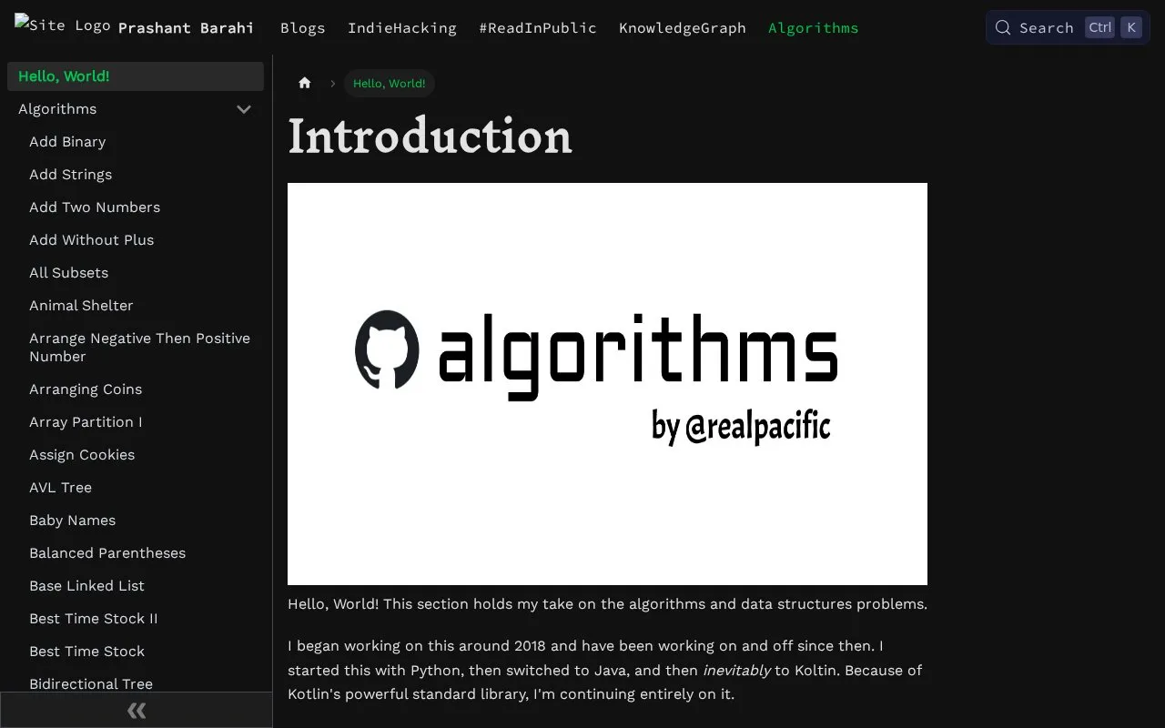 algorithms homepage screenshot