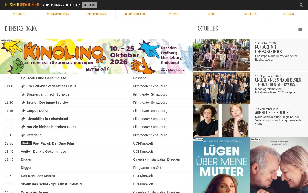 Kinokalender homepage screenshot