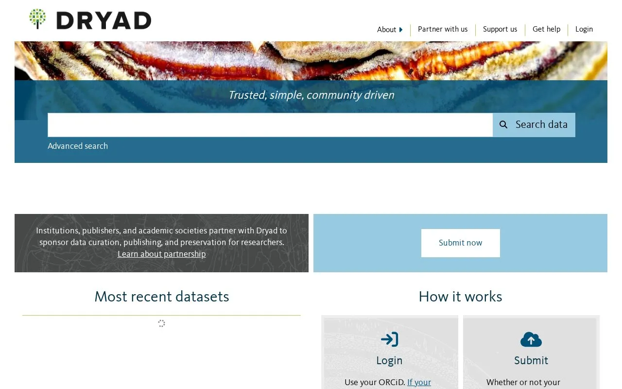 DRYAD homepage screenshot