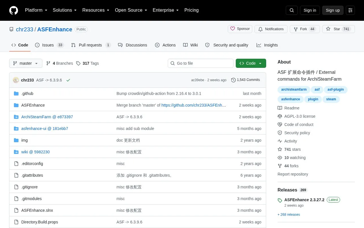ASFEnhance homepage screenshot