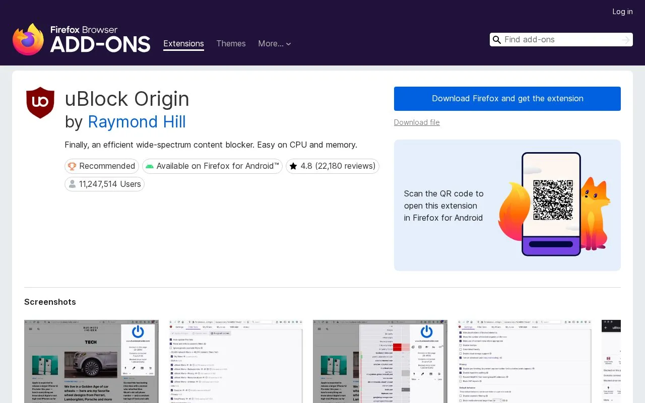 uBlock Origin by Raymond Hill homepage screenshot