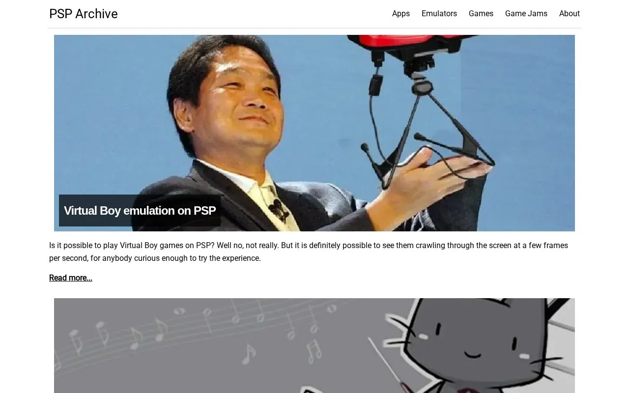 PSP Archive homepage screenshot