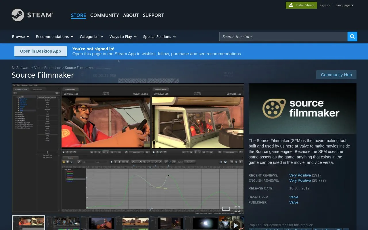 Source Filmmaker homepage screenshot