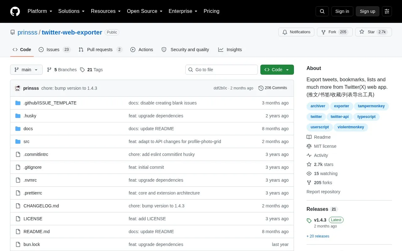 twitter-web-exporter homepage screenshot