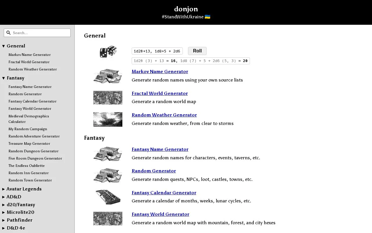 donjon homepage screenshot