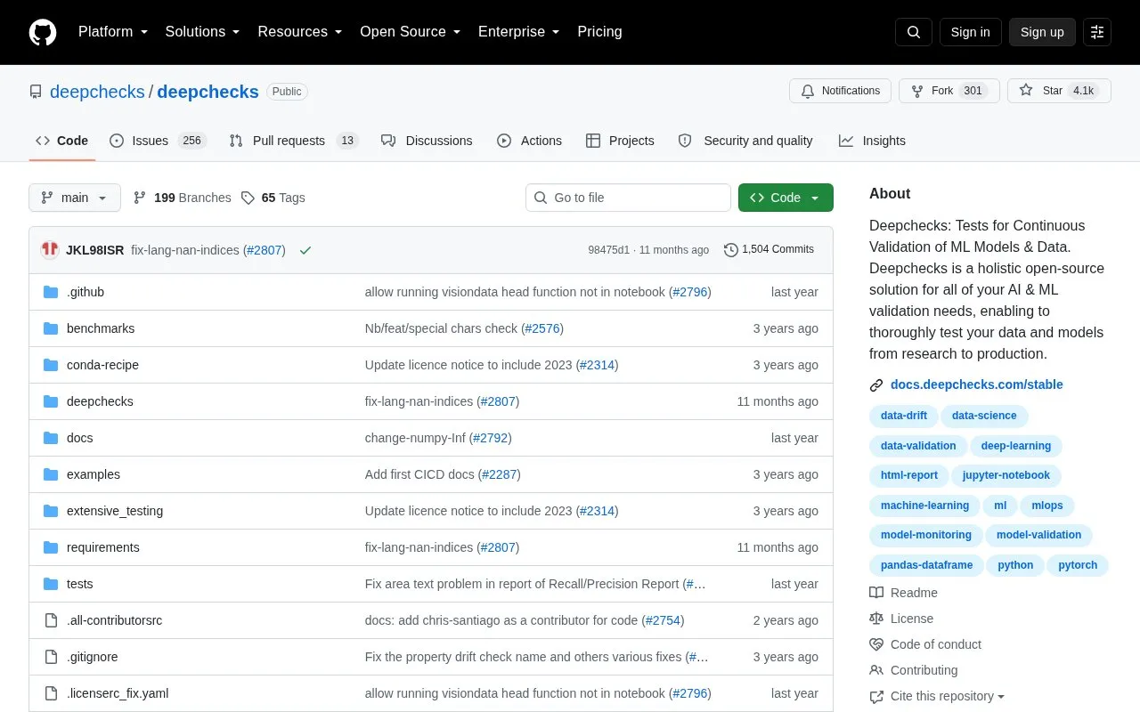 Deepchecks homepage screenshot