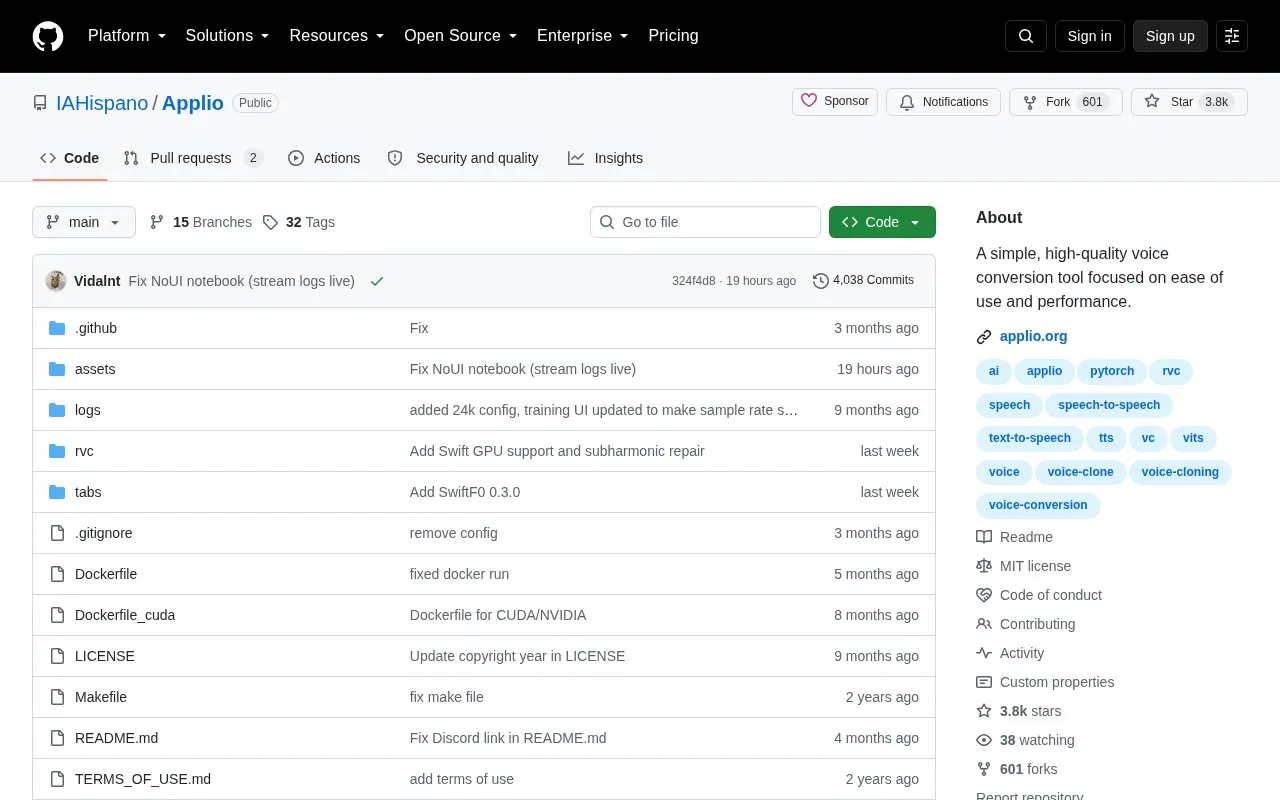 Applio homepage screenshot