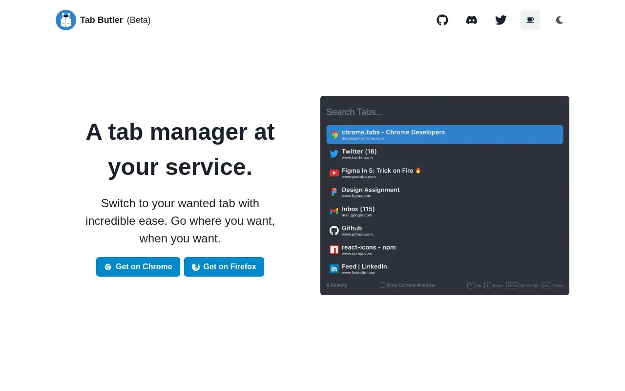 Tab Butler homepage screenshot