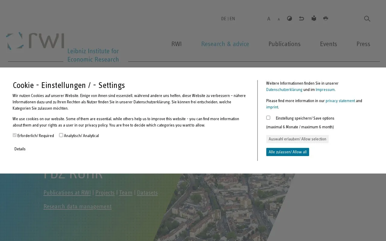 Forschungsdatenzentrum Ruhr am RWI homepage screenshot