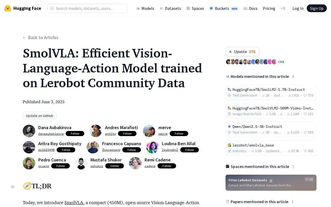 SmolVLA homepage screenshot