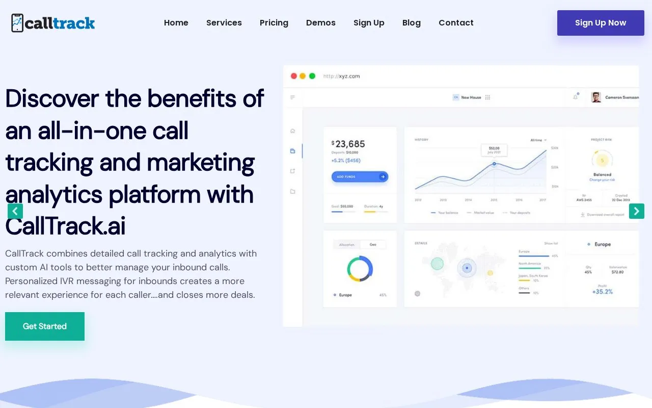 CallTrack homepage screenshot