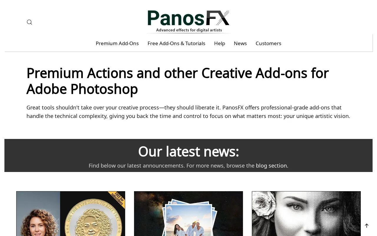 PanosFX homepage screenshot