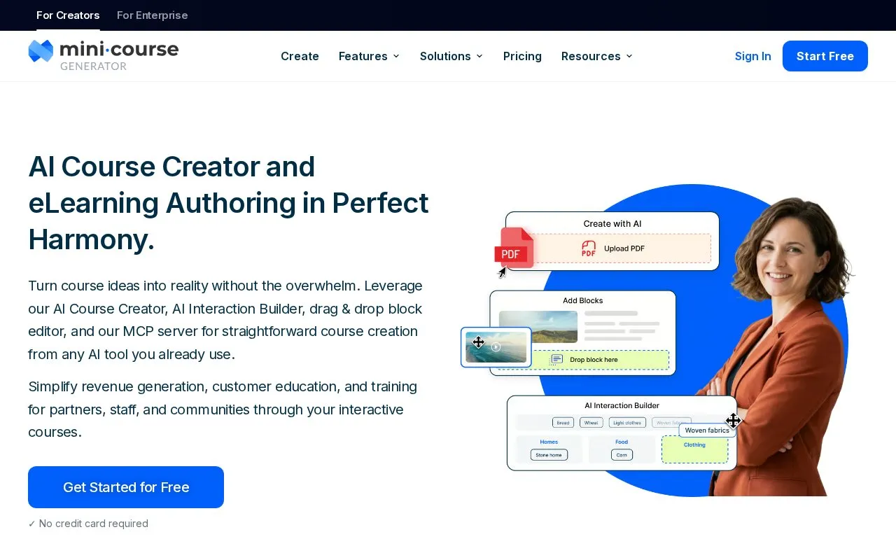 Mini Course Generator homepage screenshot