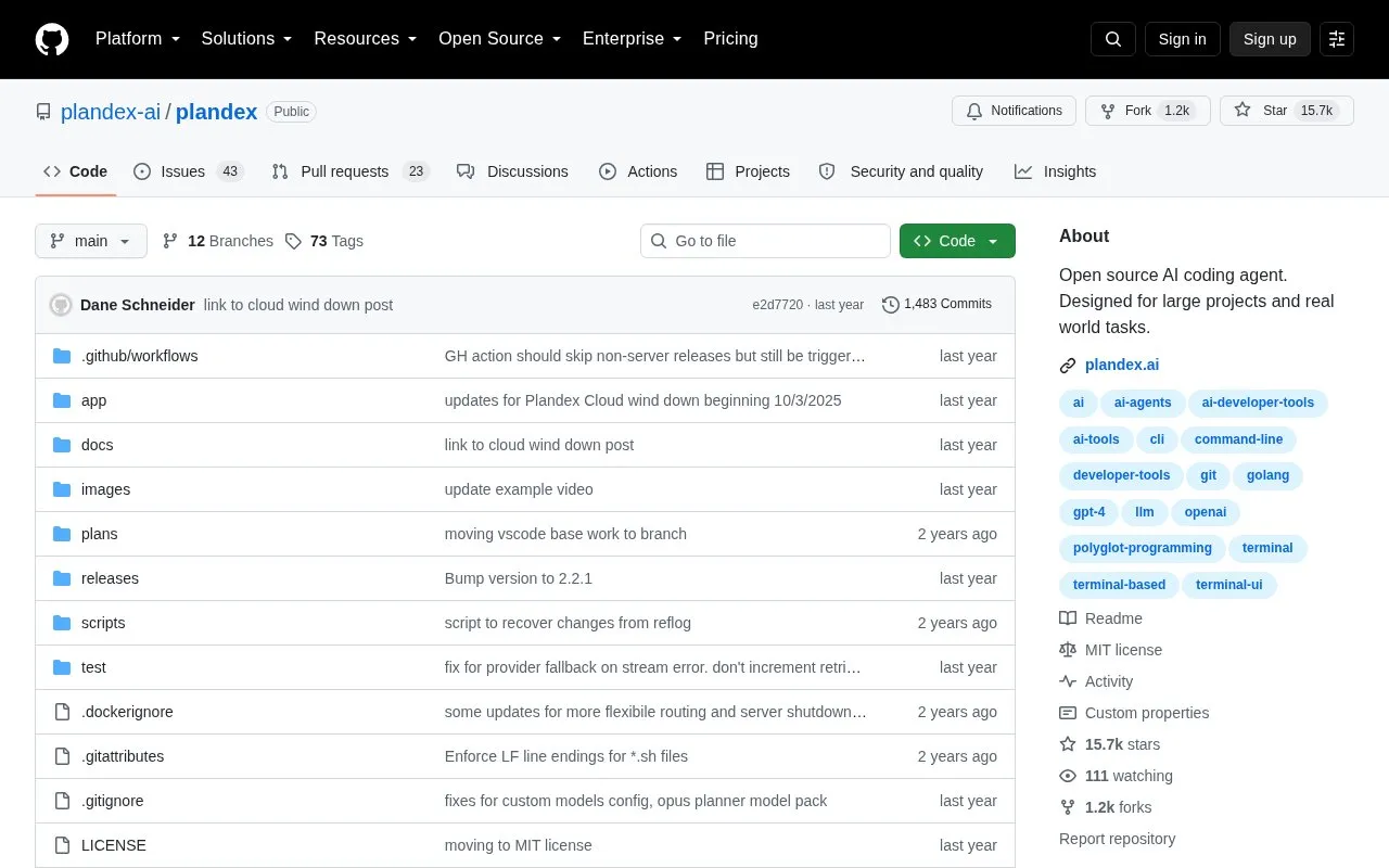 Plandex homepage screenshot