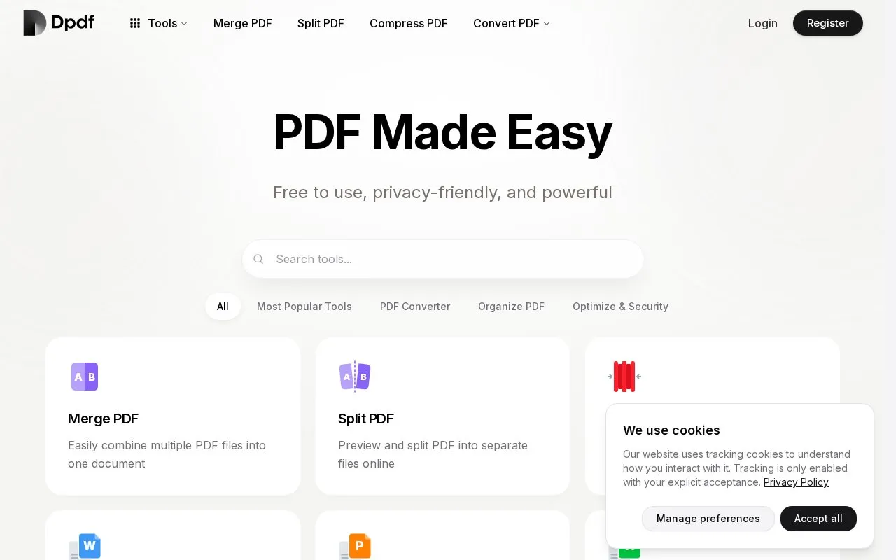 Dpdf homepage screenshot