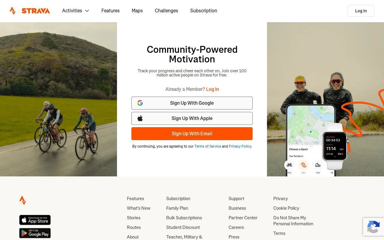 Strava homepage screenshot