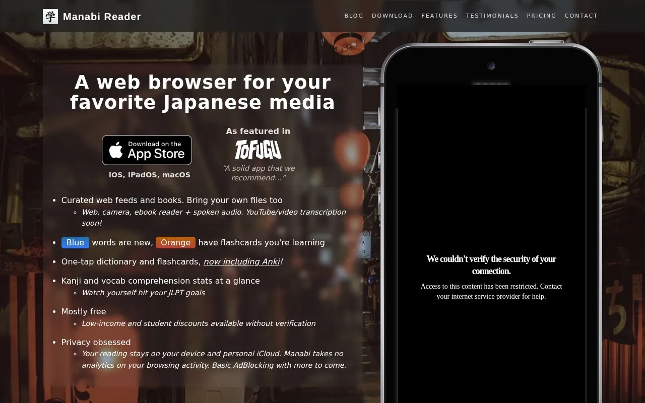 Manabi homepage screenshot