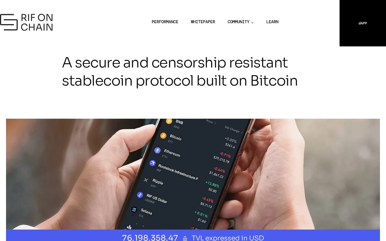 RIF On Chain homepage screenshot
