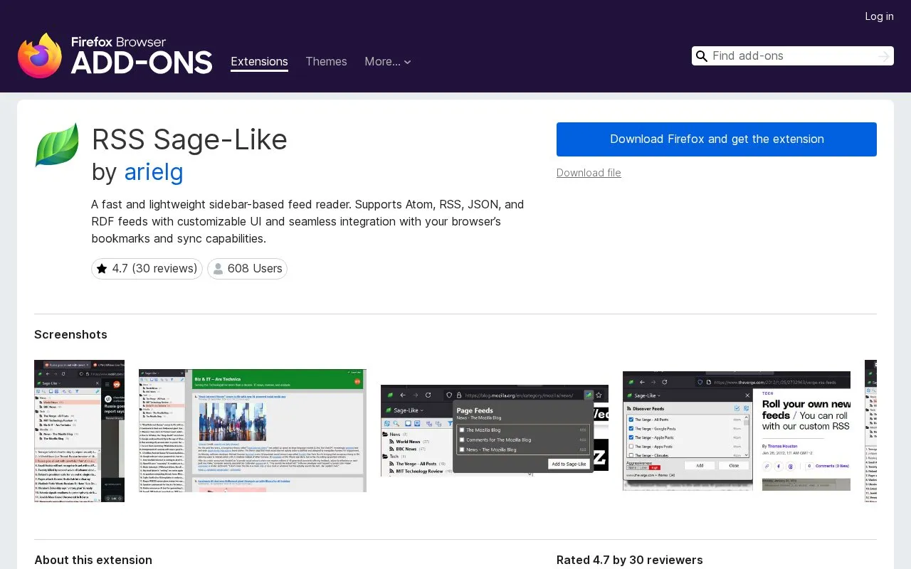RSS Sage-Like by arielg homepage screenshot