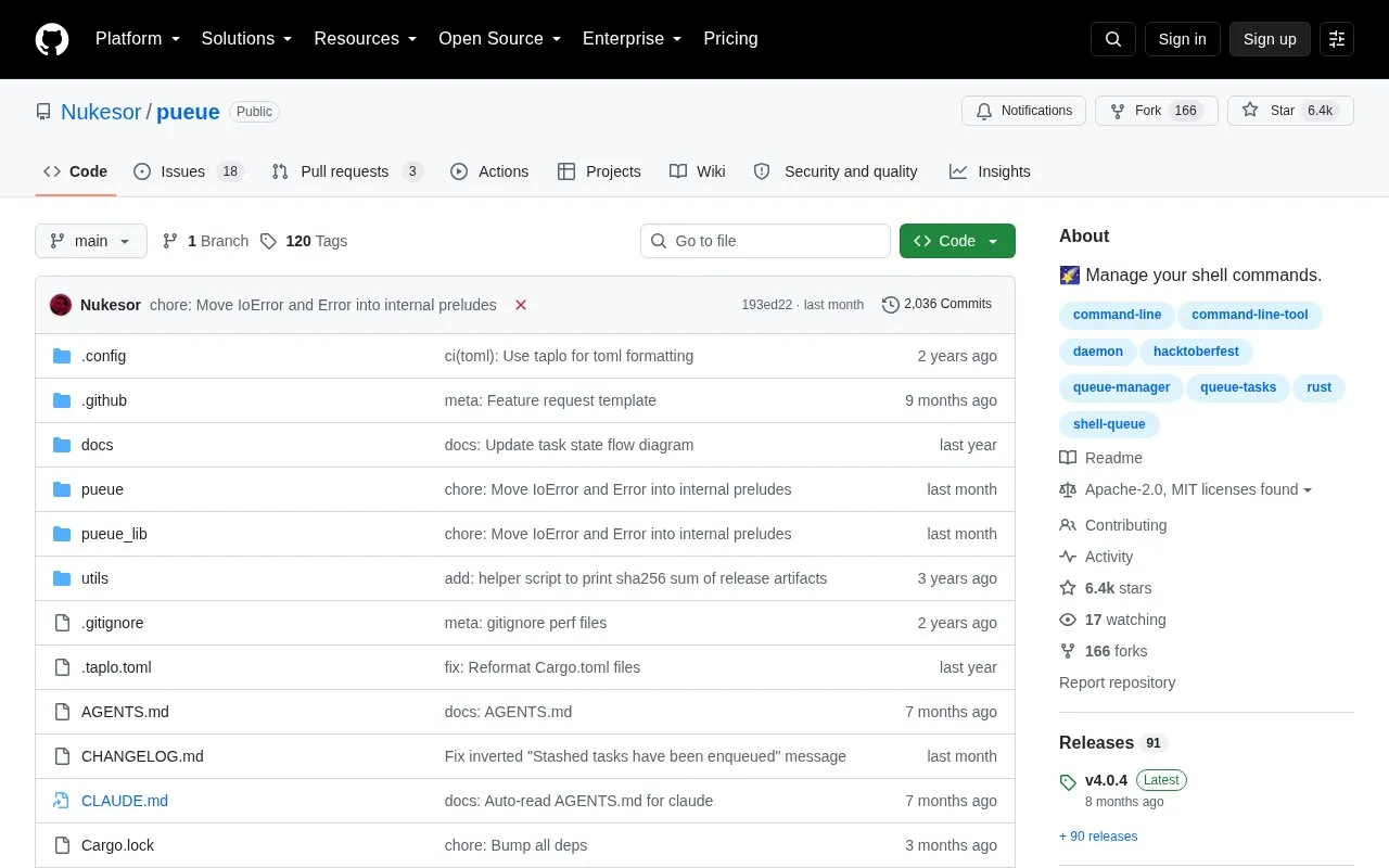 pueue homepage screenshot