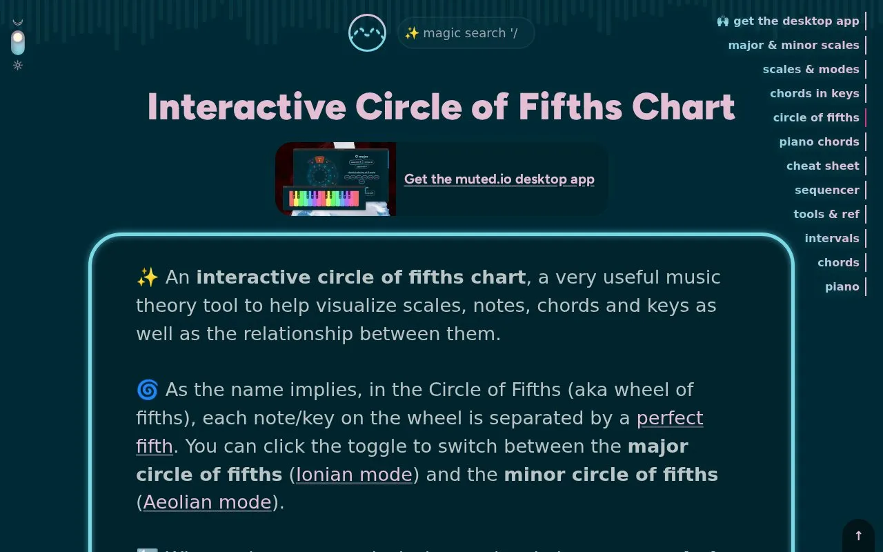 Circle of Fifths homepage screenshot