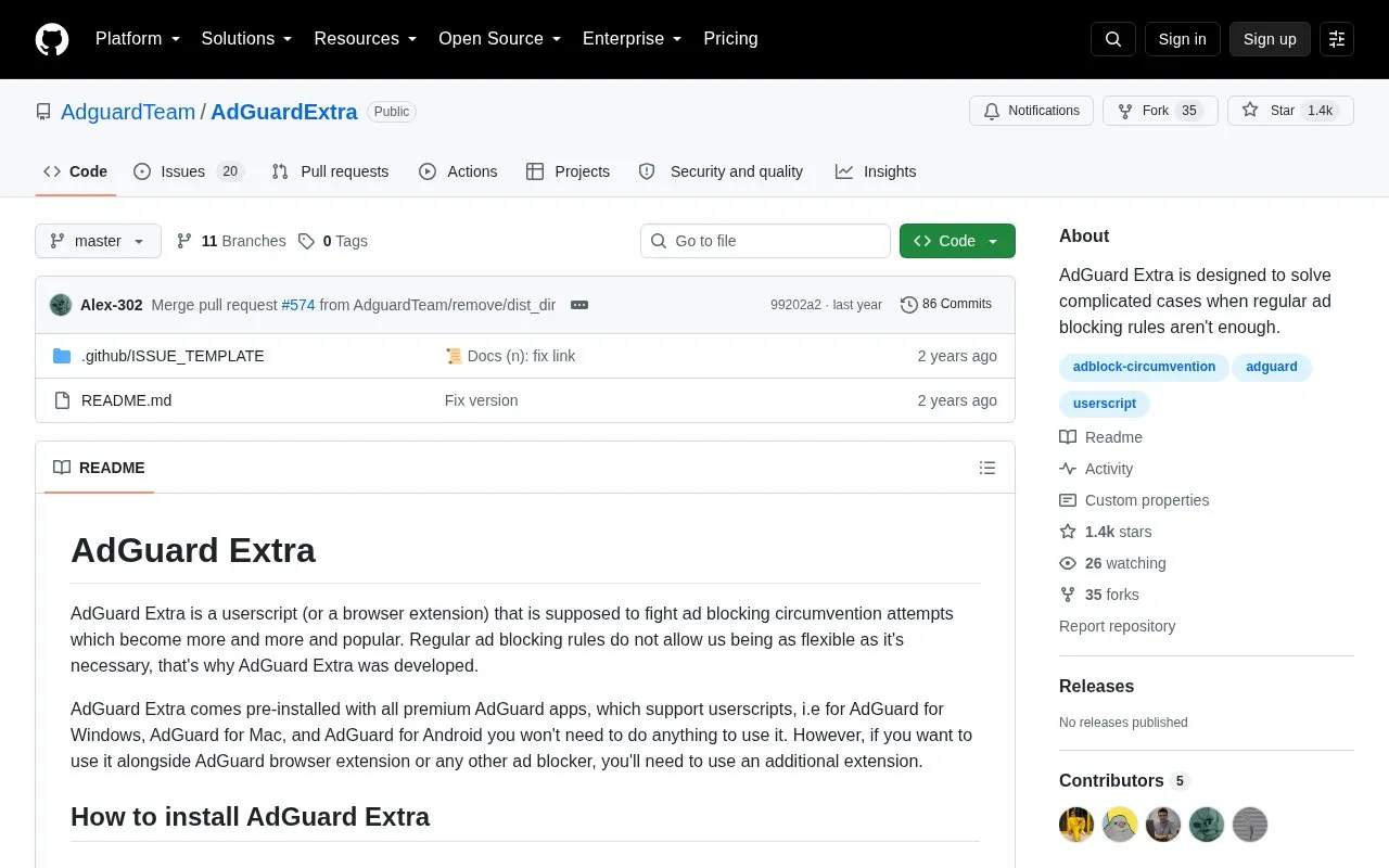 AdGuard Extra homepage screenshot