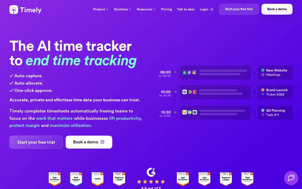 Timely homepage screenshot