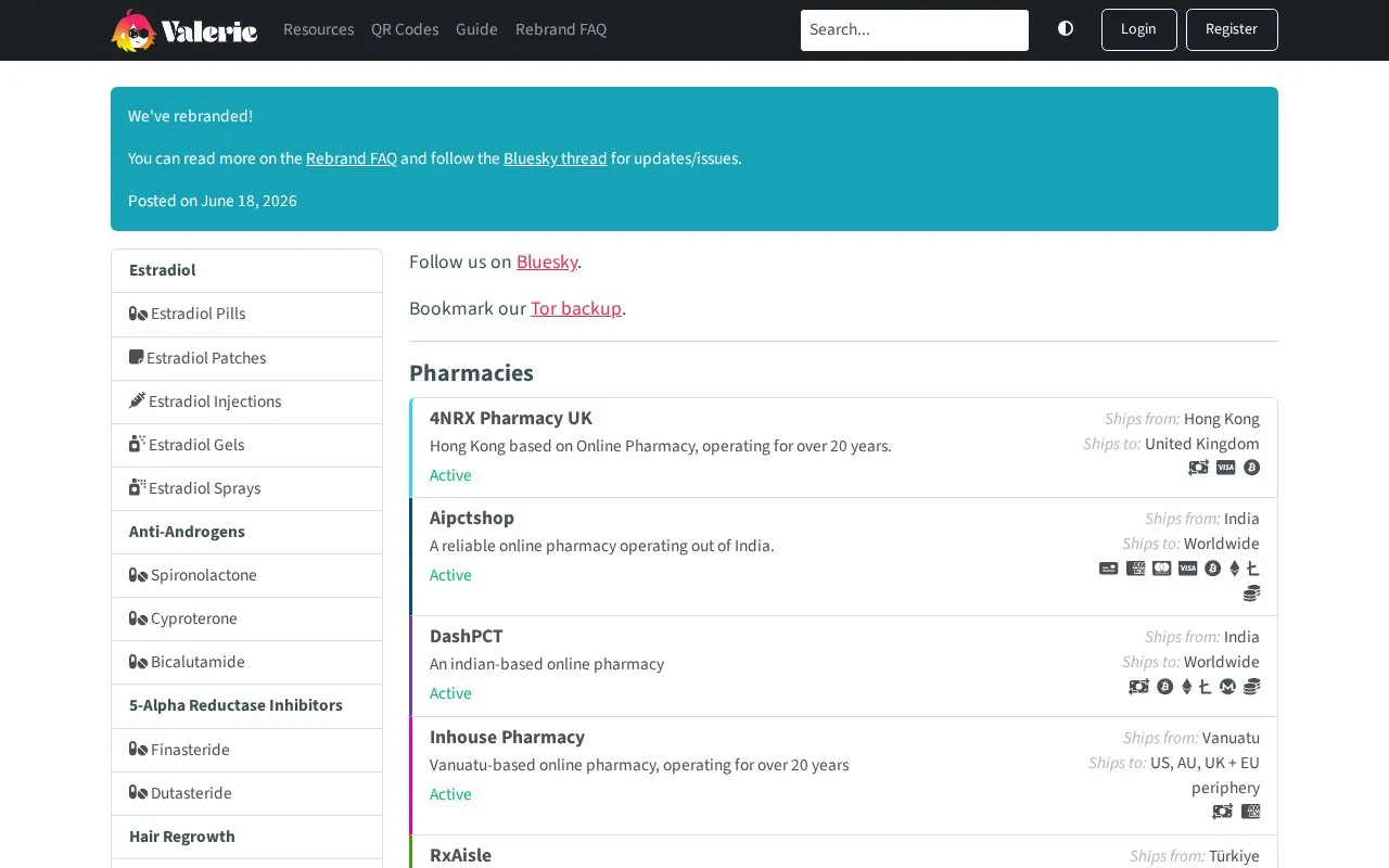 Valerie homepage screenshot
