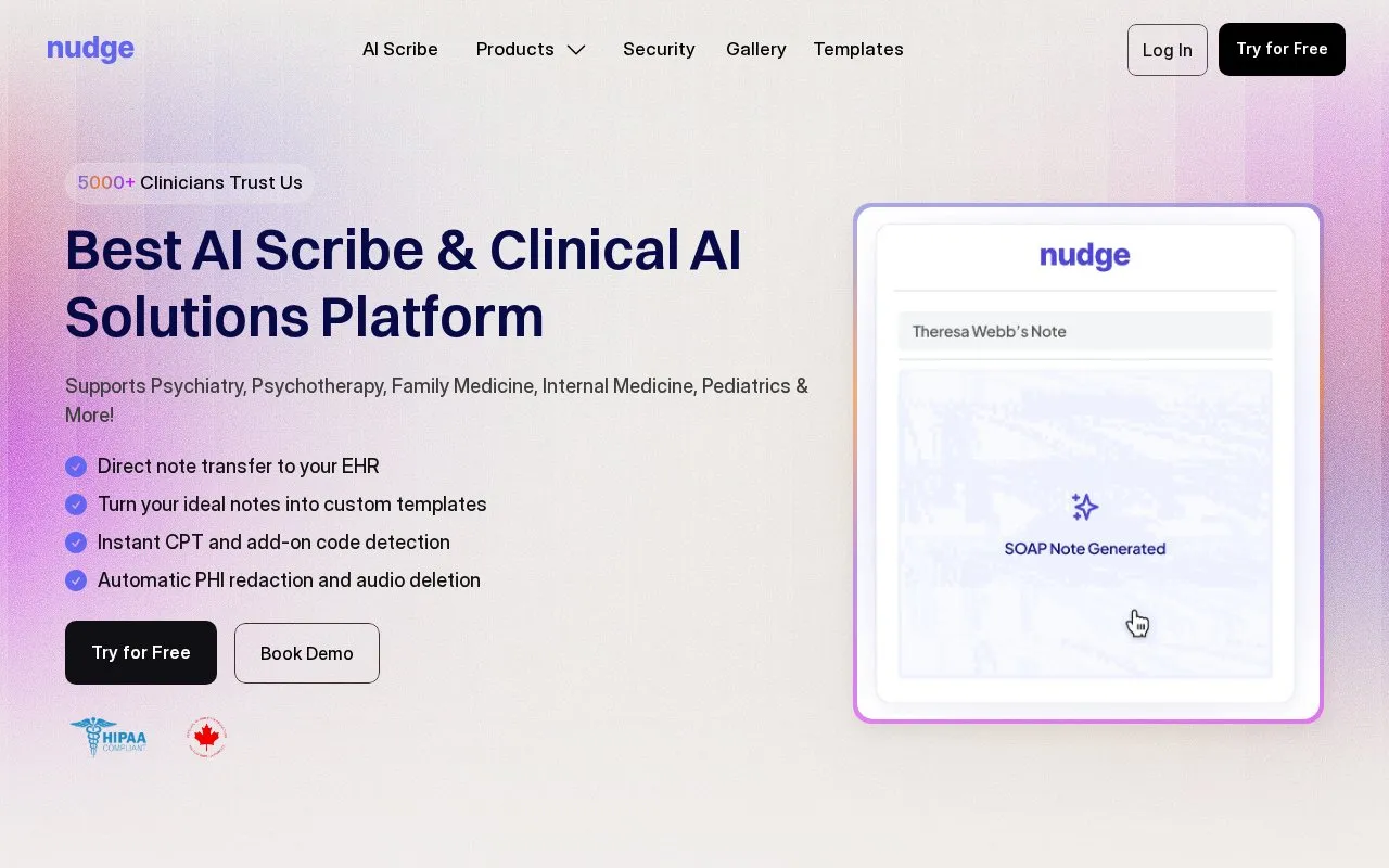 Nudge AI homepage screenshot
