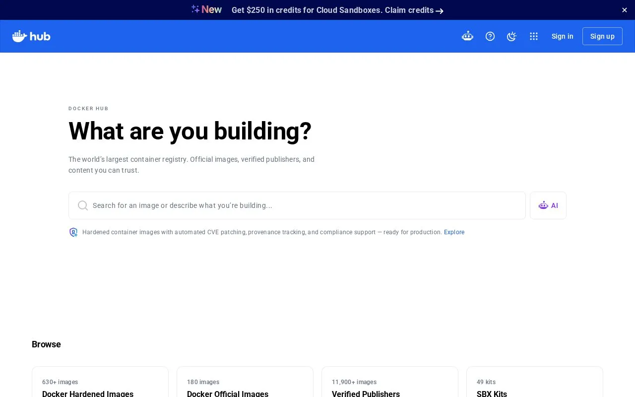 Hub Docker homepage screenshot