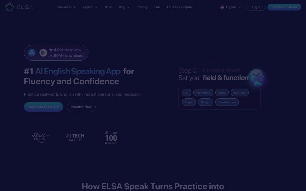 ELSA Speak homepage screenshot