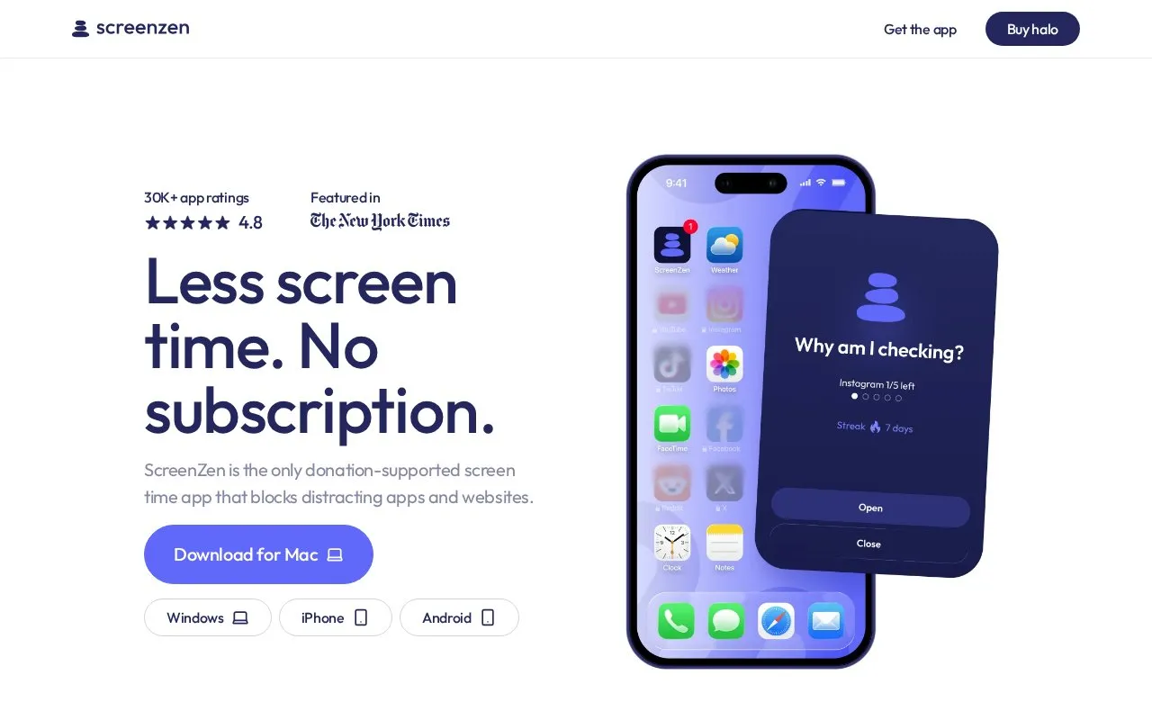 ScreenZen homepage screenshot