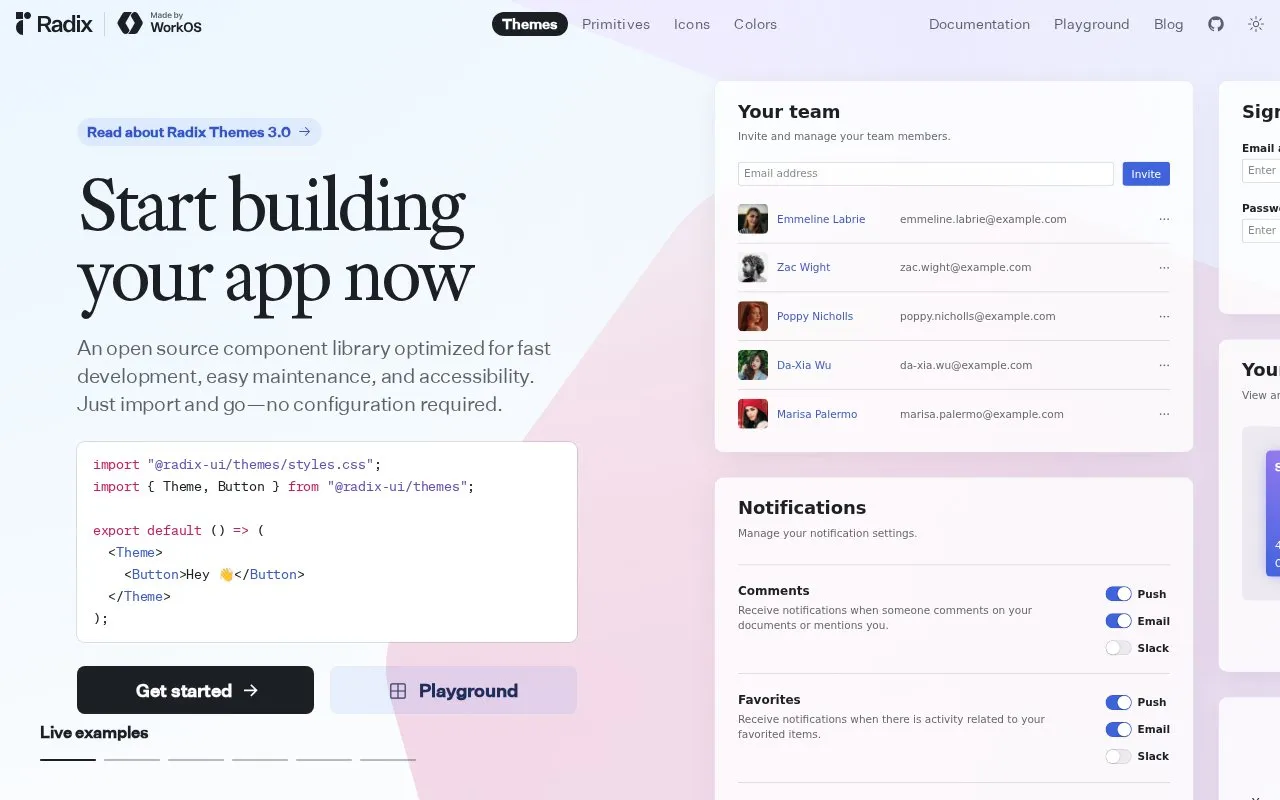 Radix UI homepage screenshot
