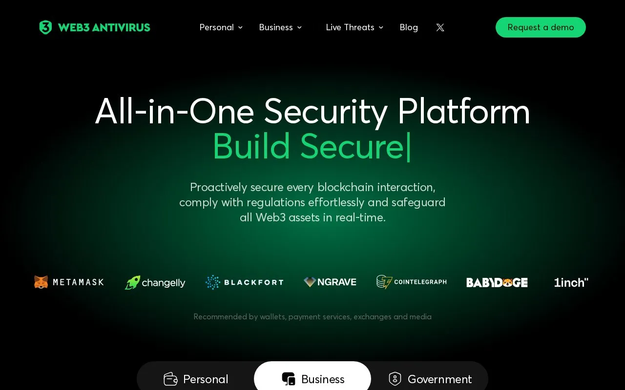 Web3 Antivirus homepage screenshot