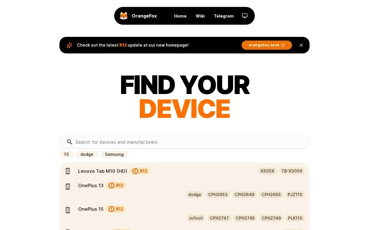 Orangefox homepage screenshot