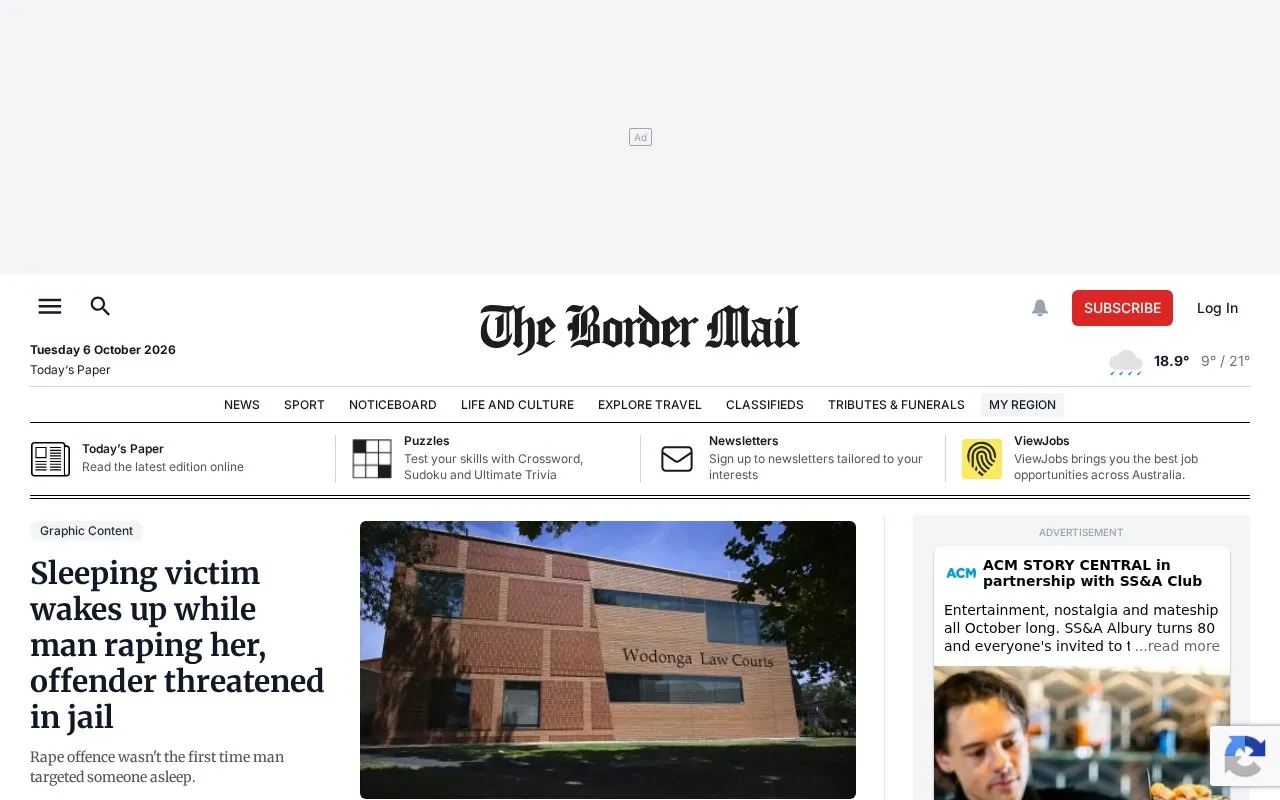 The Border Mail homepage screenshot