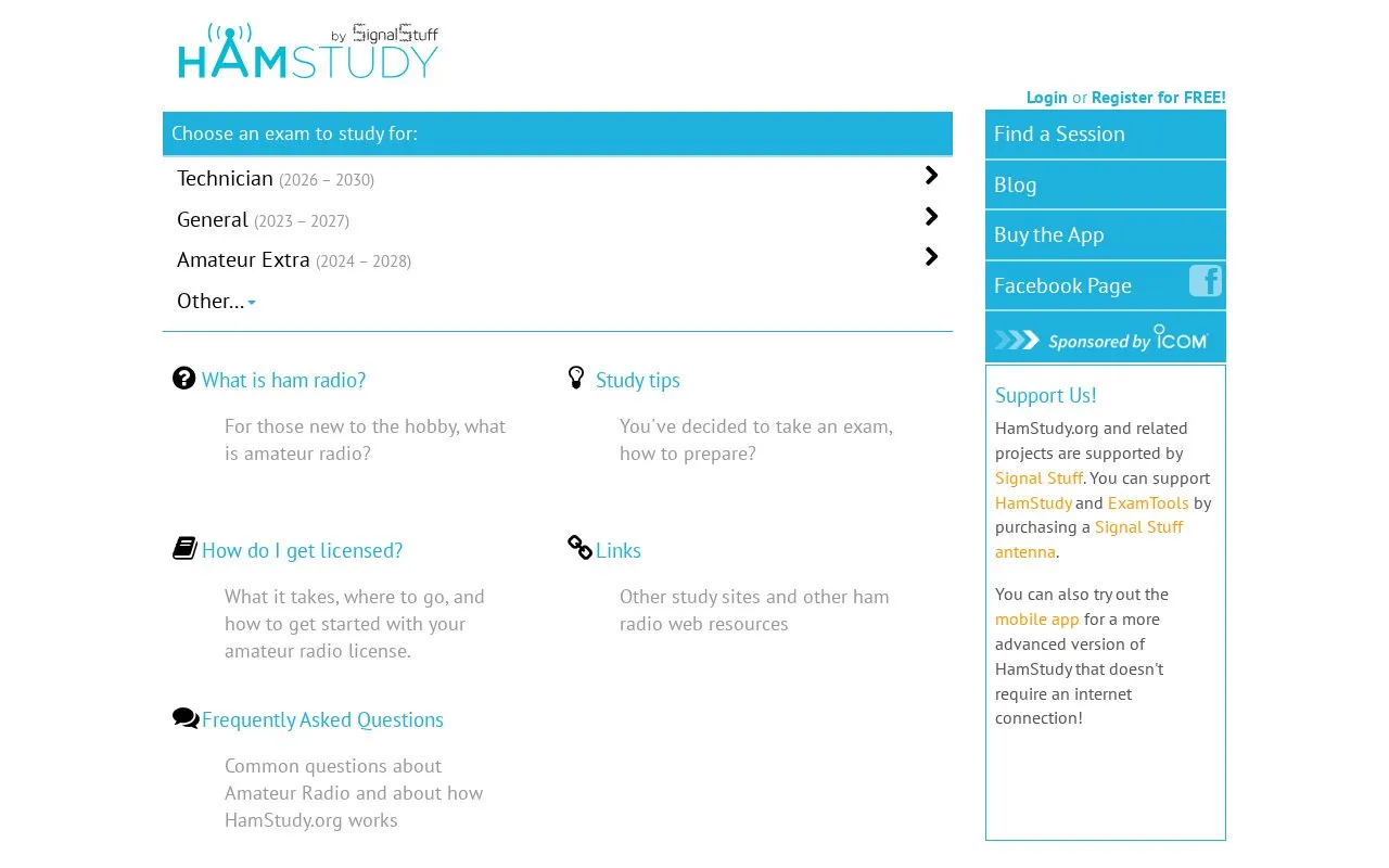 HamStudy homepage screenshot