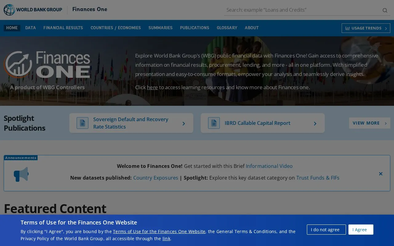 WBG Open Finances homepage screenshot