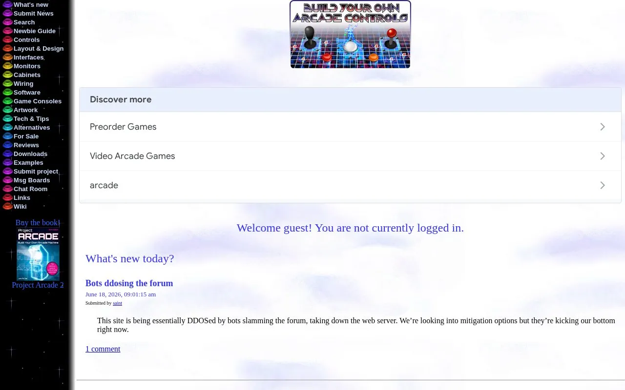 Arcade Controls homepage screenshot