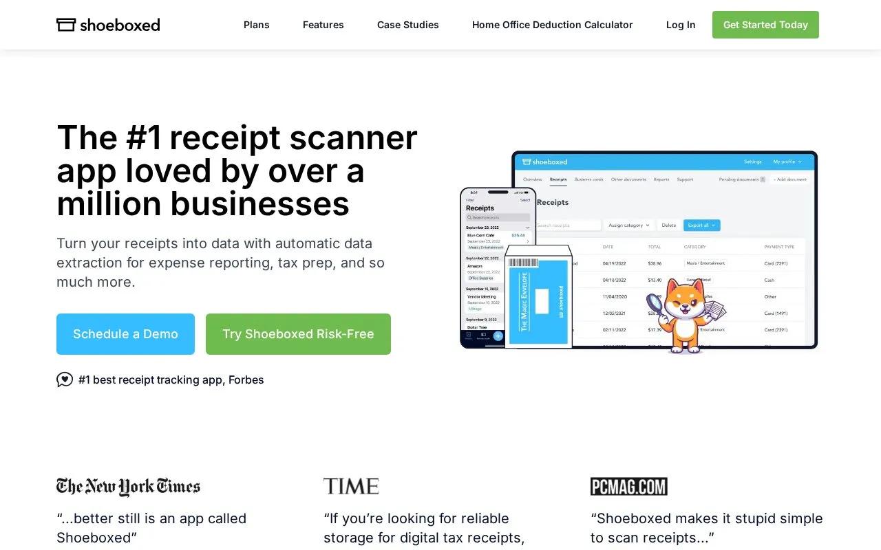 Shoeboxed homepage screenshot