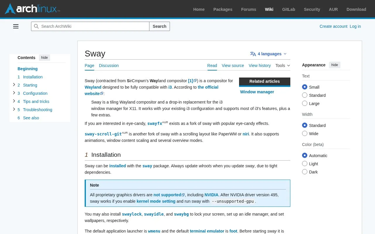 Arch Wiki homepage screenshot
