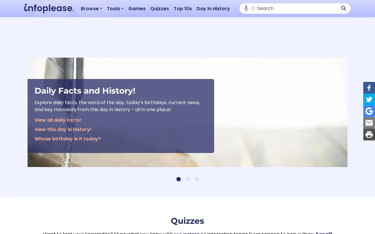 InfoPlease homepage screenshot