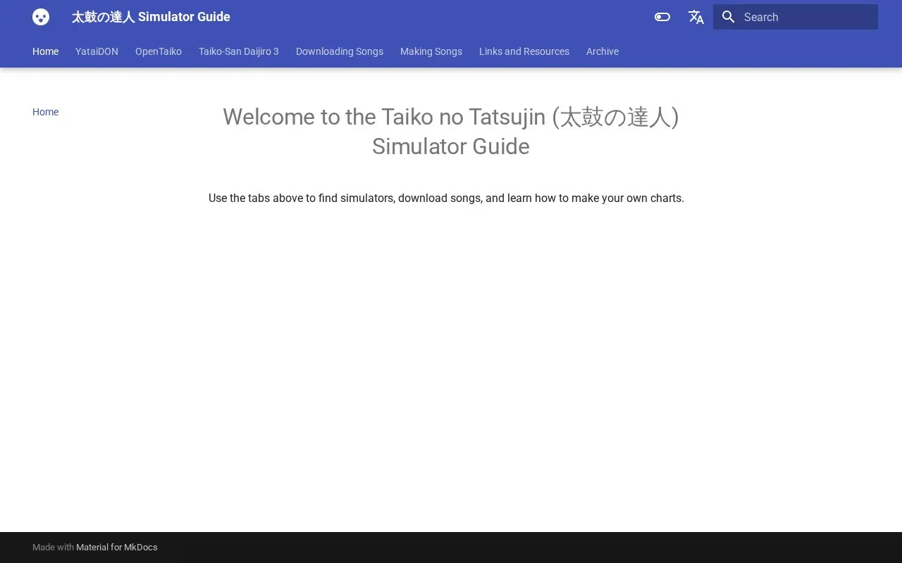 Taiko Simulator Guide homepage screenshot