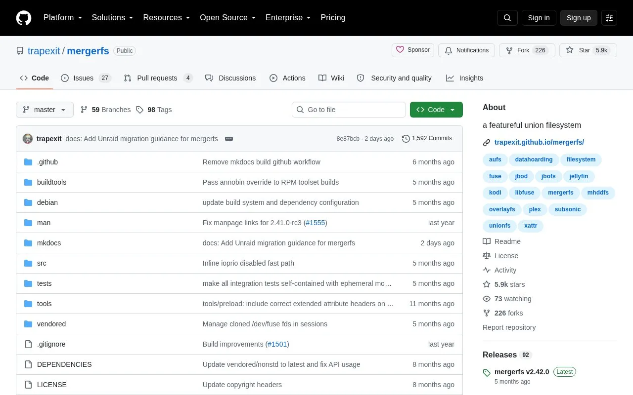 mergerfs homepage screenshot