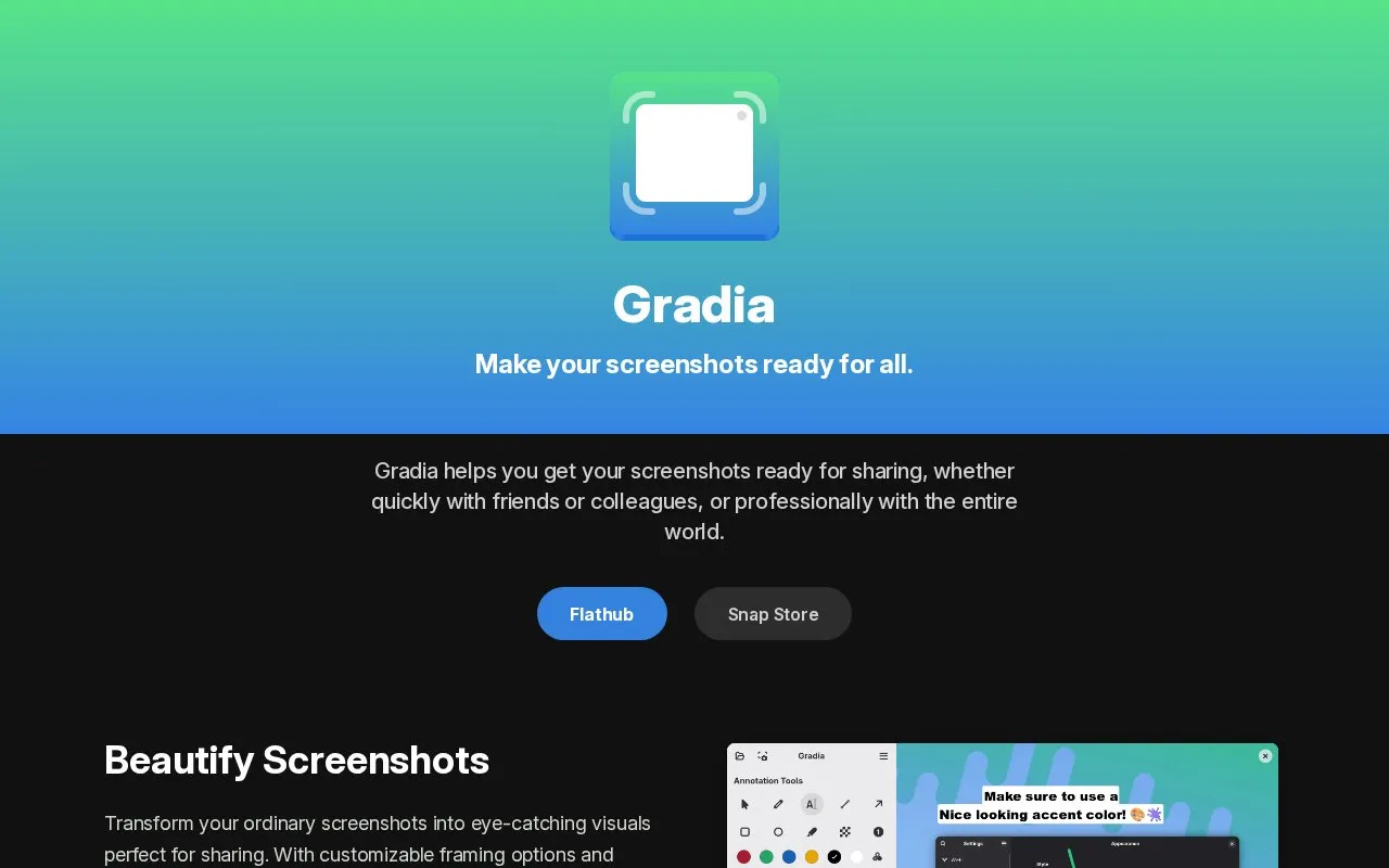 Gradia homepage screenshot