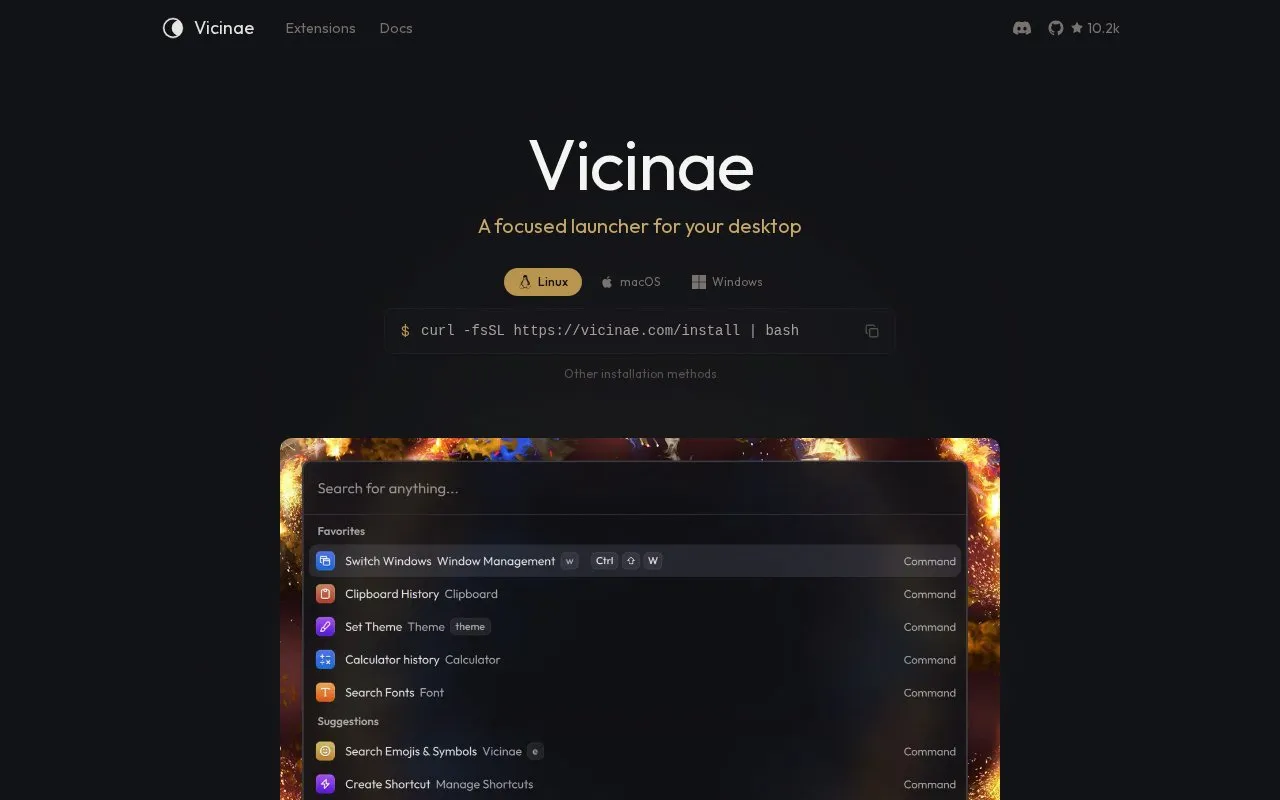 Vicinae homepage screenshot