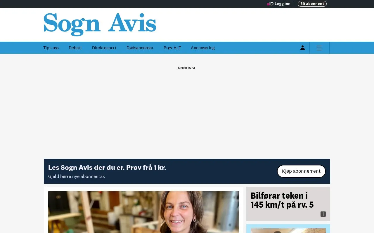 Sogn Avis homepage screenshot