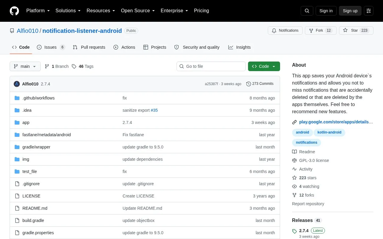 Notification Listener homepage screenshot