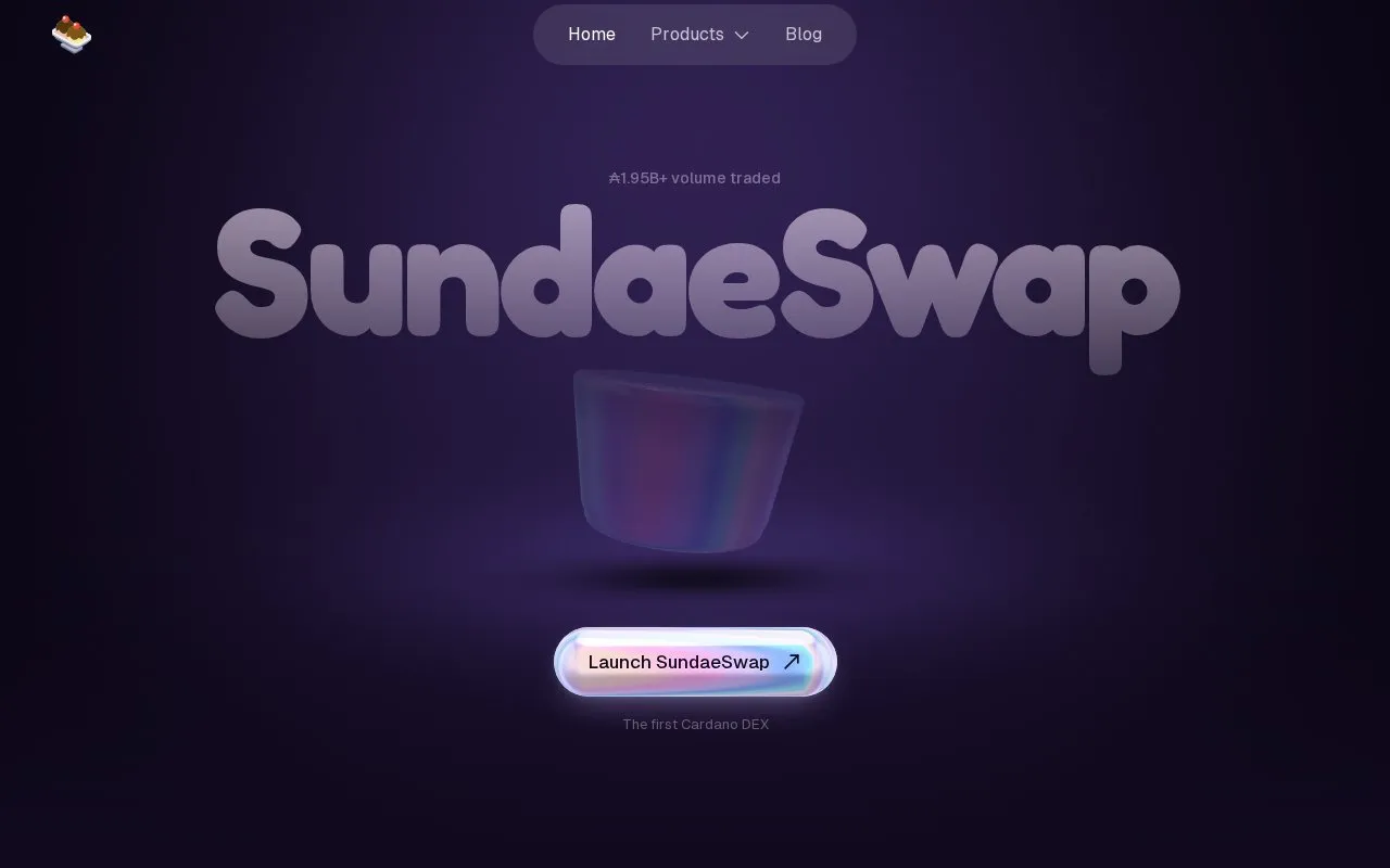 SundaeSwap V3 homepage screenshot