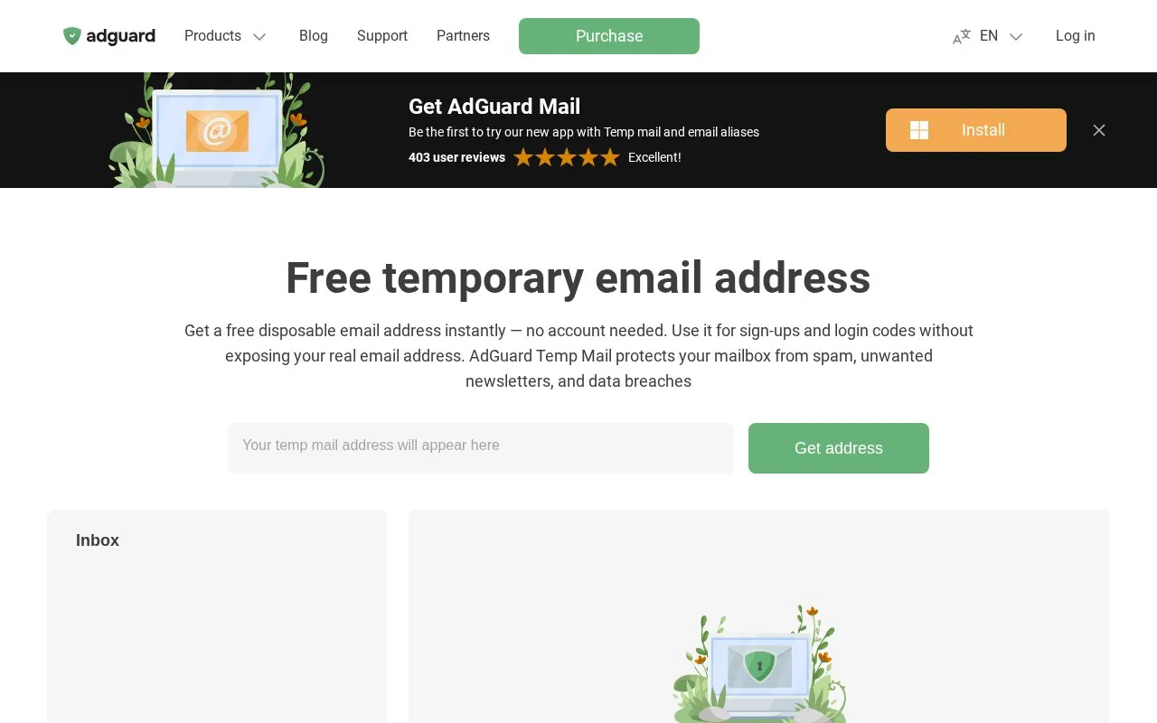 AdGuard Temp Mail homepage screenshot